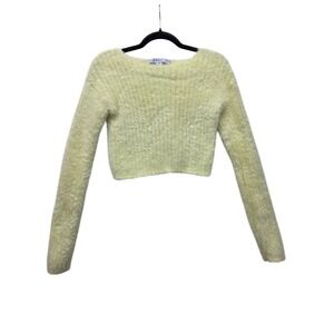 Hyfve Pale Yellow Fuzzy Eyelash Knit Cropped Sweater Long Sleeve Medium